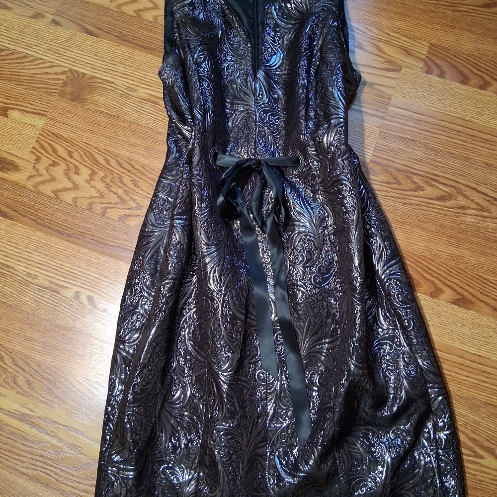 R & M Richards Black and Silver Midi Dress